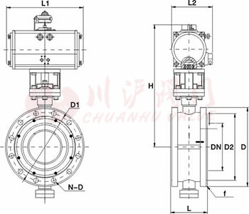 氣動三偏心蝶閥結構圖