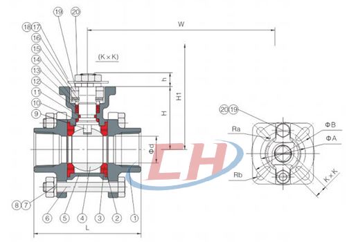 三片式高平臺球閥結(jié)構圖